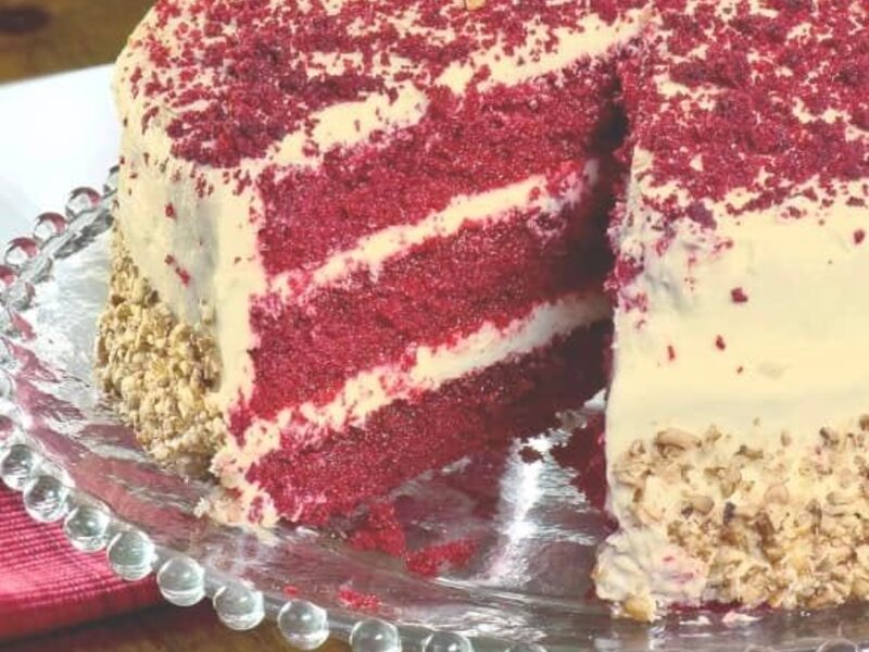 Slice of homemade red velvet cake